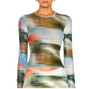 Miaou Mesh Long Sleeve in Motion Blue Size Small